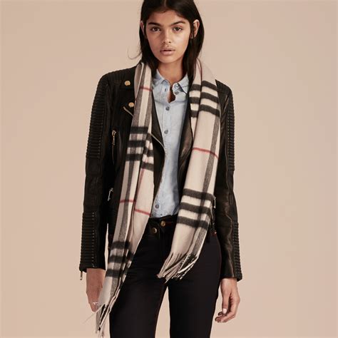 burberry wider cashmere scarf in check stone|burberry reversible check cashmere scarf.